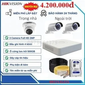 Trọn bộ Hikvision 3 camera giá rẻ